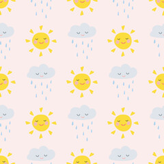 Childish seamless pattern, with sun and cloud.