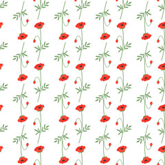 Seamless floral pattern with red beautiful poppy flowers. For textiles or covers for books, clothes, wallpapers, printing, gift wrapping.