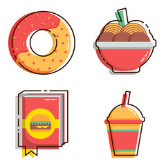 set bundle fast food icon with outline illustration