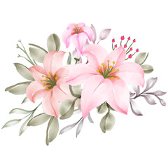 Fototapeta na wymiar lily flower watercolor bouquet decoration