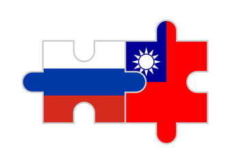 puzzle pieces of russia and taiwan flags. vector illustration isolated on white background