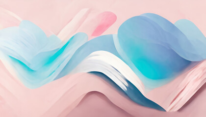 Pastel colors abstract background. Watercolor painting. Blur pink blue white curve brush strokes pattern decorative art illustration.