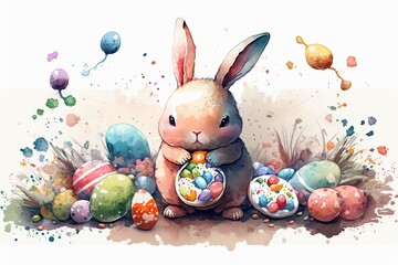 Cute Easter Bunny with Eggs