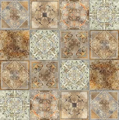 Stof per meter Digital tiles design. Abstract damask patchwork seamless pattern © Feoktistova