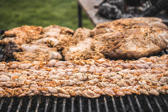 Grilled beef chitterlings prepared in Argentinean style