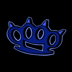 Blue brass knuckle art Illustration hand drawn style premium vector for tattoo, sticker, logo etc