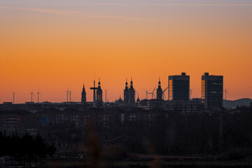 city skyline at sunset