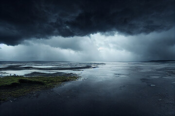 Fototapeta premium Wallpaper of a landscape with a thunderstorm. Generative ai