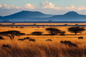 Obraz premium Wallpaper of serengeti landscape background. Generative ai