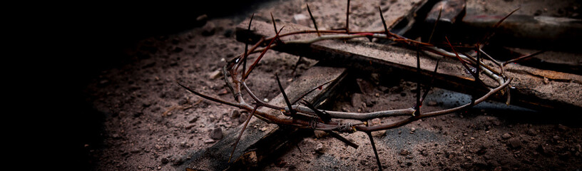 Fototapeta na wymiar Jesus Christ Hammer And Bloody Nails And Crown Of Thorns