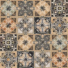 Gordijnen Digital tiles design. Abstract damask patchwork seamless pattern Vintage tiles © Feoktistova