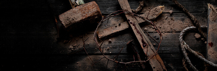 Jesus Christ  Hammer And Bloody Nails And Crown Of Thorns