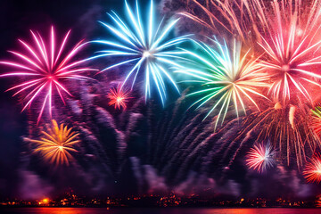 Obraz premium Fireworks wallpaper background. Generative ai
