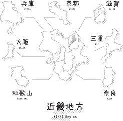 日本の近畿地方のマップ（線画）