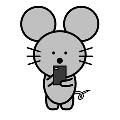 ネズミ　スマートフォン　操作　イラスト