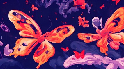 Fototapeta na wymiar Surreal dreamy painterly butterfly illustration