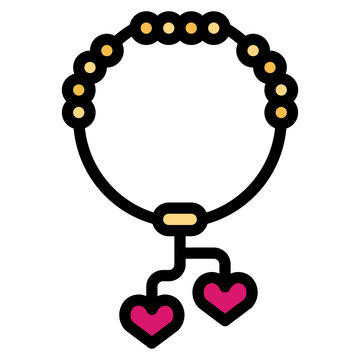 gold beaded bracelet with pink hearts clip art preview