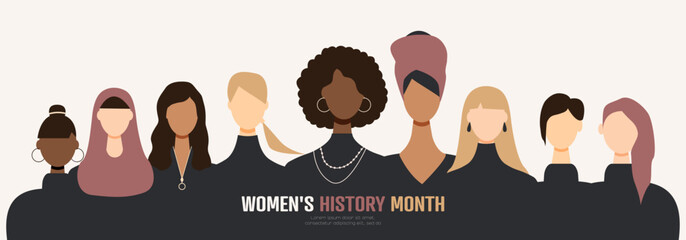Women's History Month banner. Flat vector illustration.