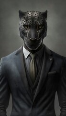 Portrait of a Panther in a Business Suit Ready for Action. GENERATED AI.