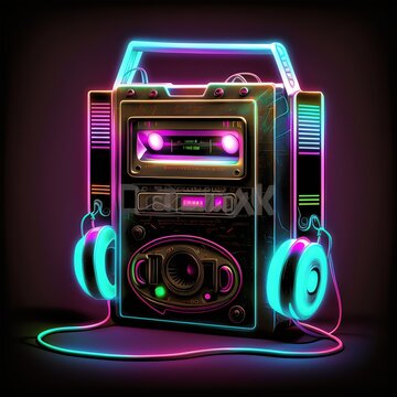 Retro neon walkman created with AI