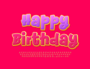 Vector creative Greeting Card Happy Birthday. Sweet Donut Font. Artistic Alphabet Letters, Numbers and Symbols