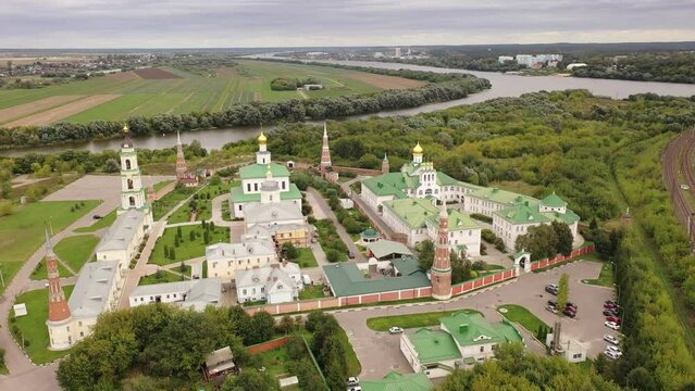 Aerial view of the Epiphany Staro-Golutvin Monastery on a warm September day, located on the outskirts of the city of Kolomna, Russia.
