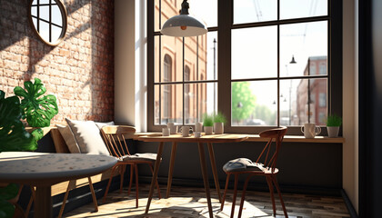 Obraz premium Interior of a cafe, Generative AI