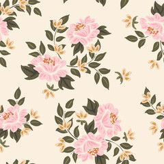 Beautiful boho garden of wild roses in a subtle color palette of pink, mustard and olive over off white background. Great for home decor, fabric, wallpaper, stationery, design projects.
