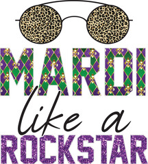 Mardi Gras Vector Design for Sublimation Print . Cute Colorful Typographic Illustration for Print on Demand Business. Ready to Print elements for T-Shirt and other Clothing.
