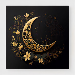 Radiant Ramadan Kareem Crescent Moon Artistic Illustration. Generative Ai