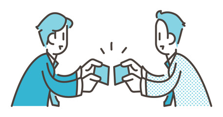 Businessman exchanging business cards at work [Vector illustration