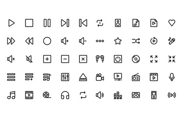Media player icon in line style. interface, player, vector, play, icon, video, multimedia, web, design, audio, music. with high vector quality and editable
