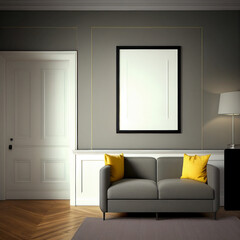 modern living room with picture on the wall for staging