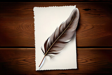 Feather on a blank sheet . Generative Ai