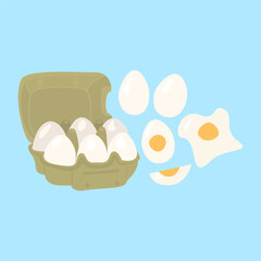 Chicken eggs in carton boxes, boiled eggs vector
