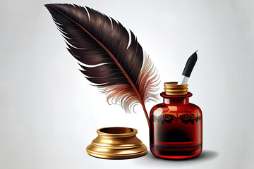 Feather pen into the inkwell. Generative Ai