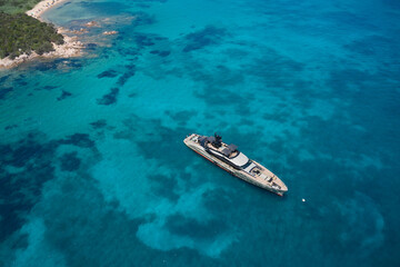 An impressive open yacht near the shore, created specifically for communication and relaxation,...