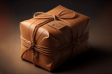 Obraz premium Pile parcel wrapped with brown kraft paper and tied with twine. Generative Ai