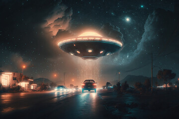 Stargazing on the Highway: A Close Encounter with a UFO, generated by IA
