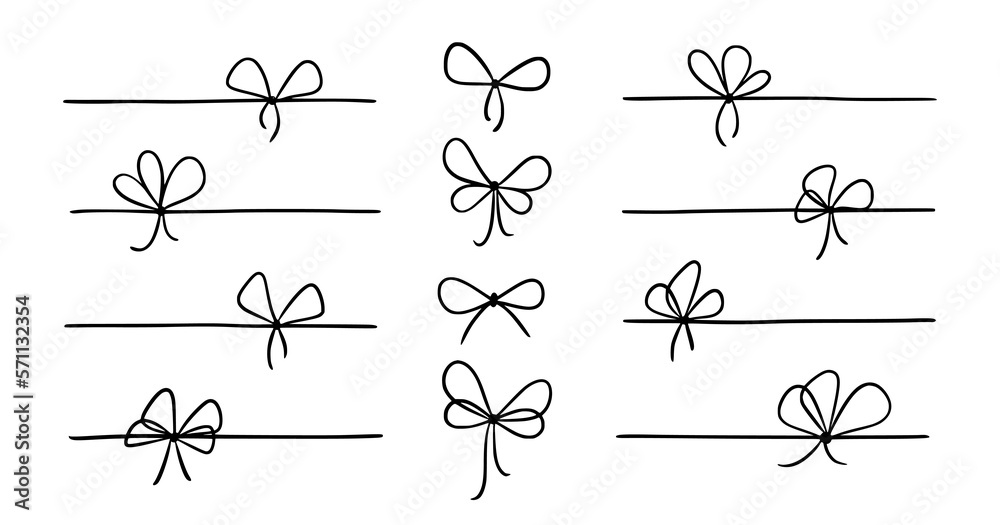 Poster bow gift ribbon line simple element set. hand drawn doodle stroke ribbon bow. elegant minimal line s