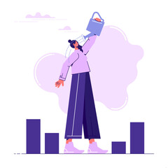 Personal growth concept, watering yourself with a watering can, self-improvement and self-development