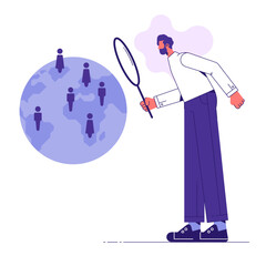 Searching for candidate, HR Human Resources find people to fill in job vacancy, recruitment or finding career opportunity concept, HR use magnifying glass to search job interview people around world