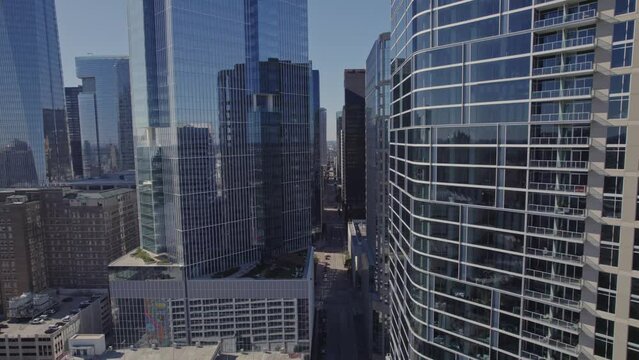 Aerial - View of Downtown Houston over Milam Street