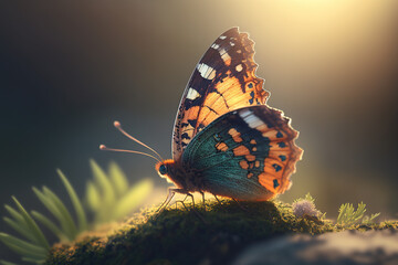 Butterfly macro detail on a blurred bokeh background. Generative AI