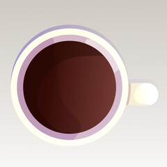 Coffee cup, beverage with caffeine, cappuccino in mug top view in cartoon style isolated on white background. 