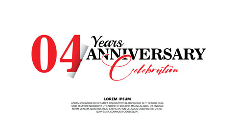 Fototapeta na wymiar 04 year anniversary celebration logo vector design with red and black color on white background abstract 