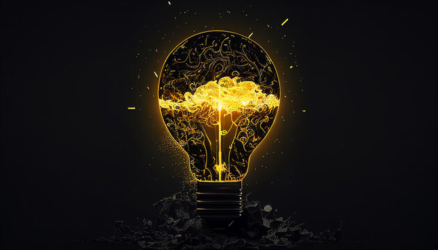 Creative Idea Light Bulb Illustration, bright idea and creative thinking. Generative AI Technology