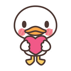ハートを持っているかわいい白いアヒルのキャラクター