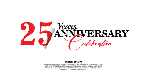 25 year anniversary  celebration logo vector design with red and black color on white background abstract 