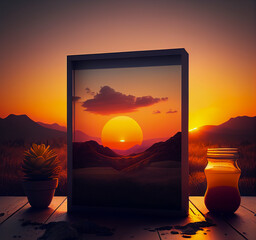 Tablet Mockup Sunset / Sunrise - Generative AI